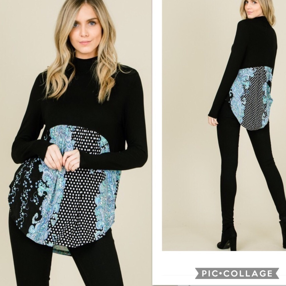 Black & Abstract Print Top